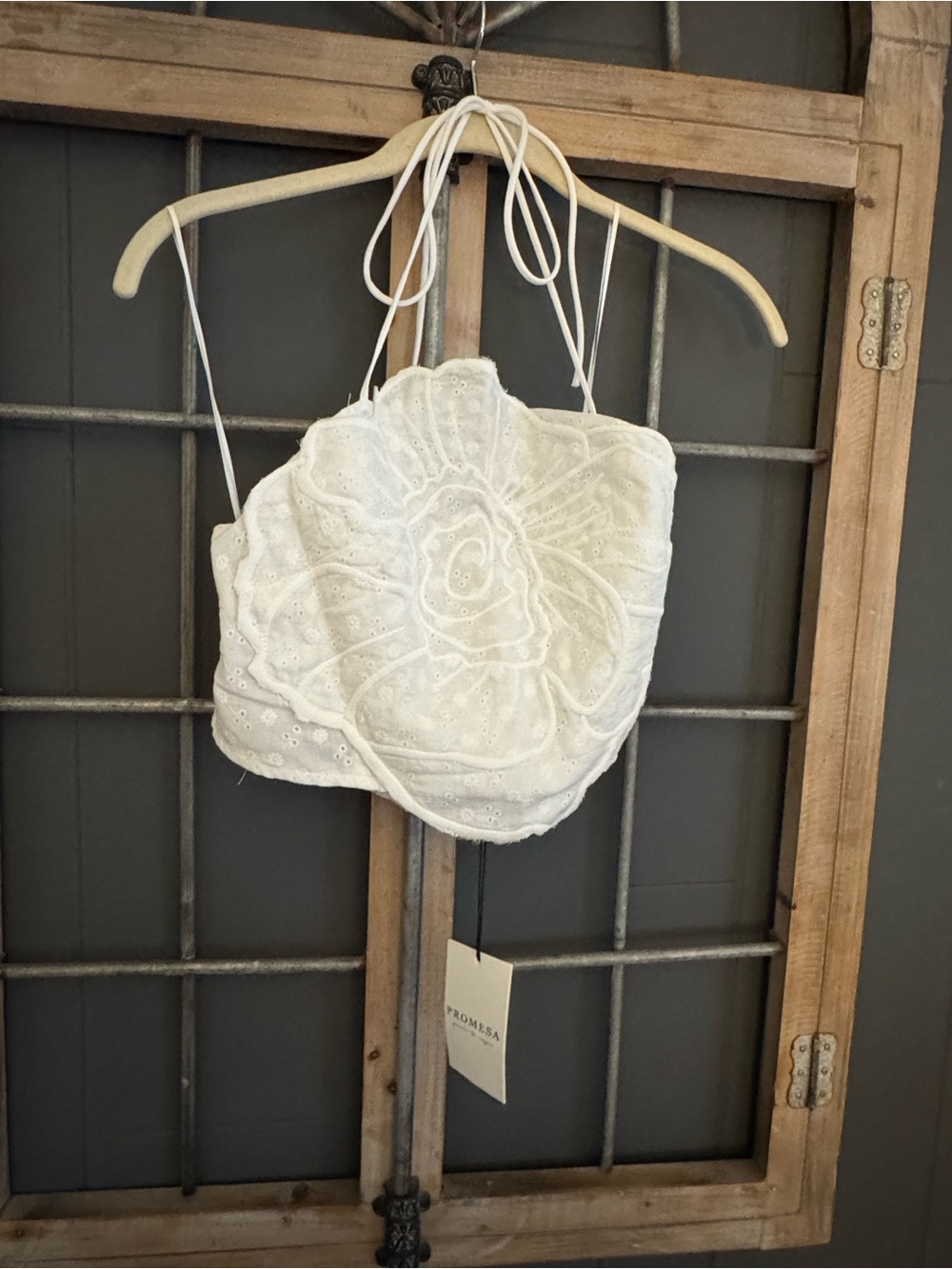 Promesa White Floral Eyelet Halter Bandeau